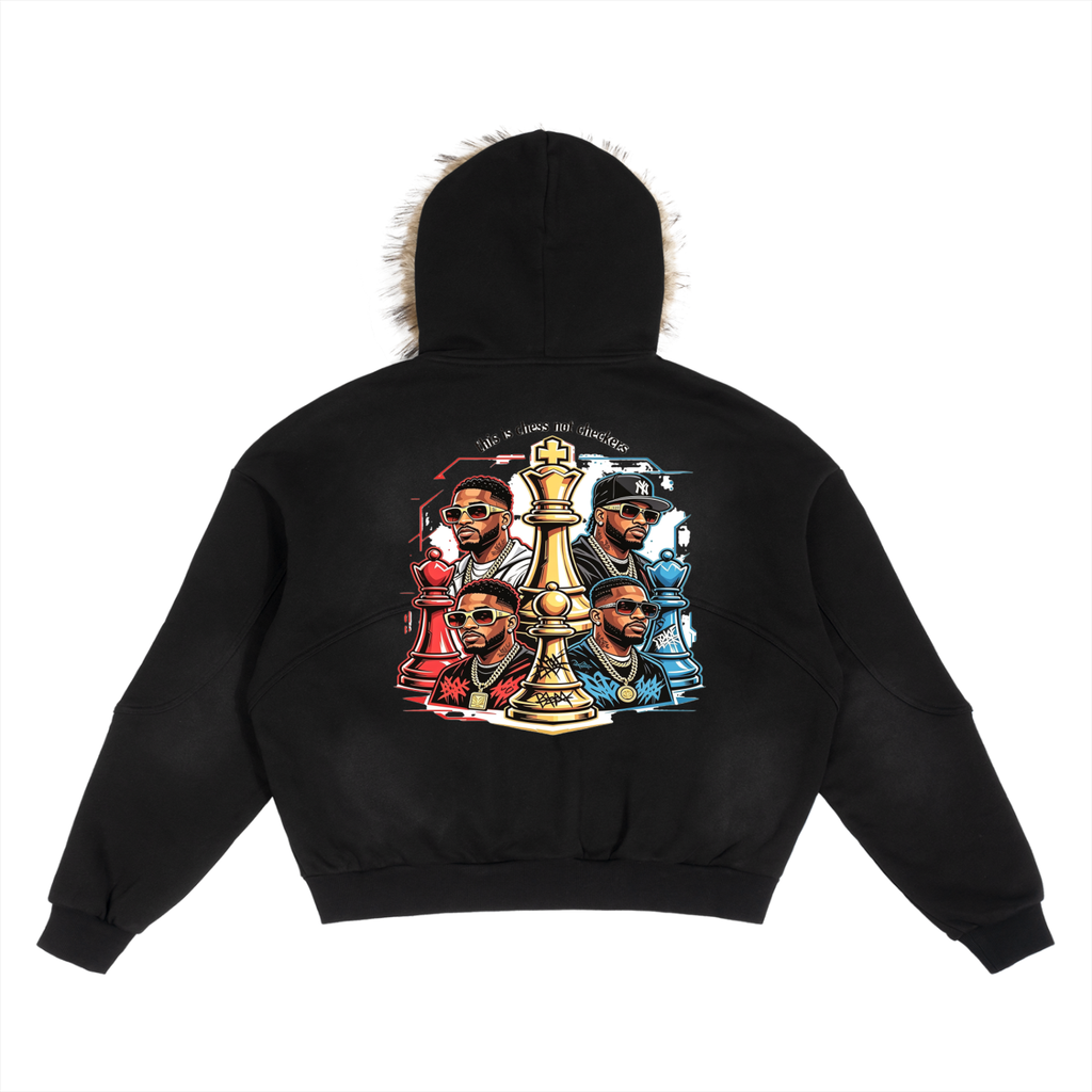 Sun Fade Boxy Detachable Fur Hoodie